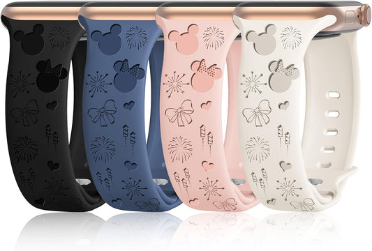 4 Pack Engraved Silicone Bands - Cute & Breathable Apple Watch Straps
