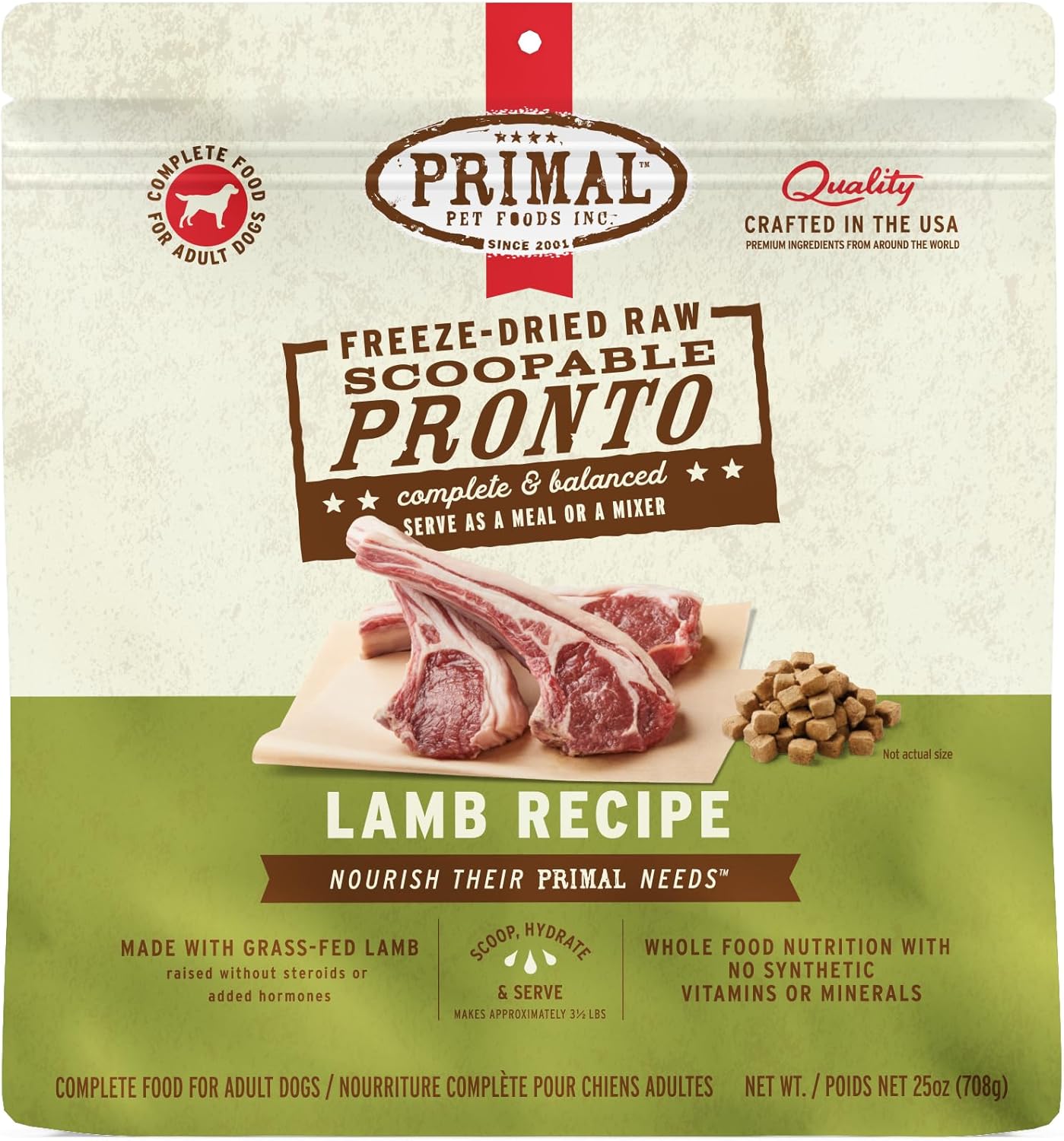 Primal Freeze Dried Dog Food, Pronto Mini Nuggets, Lamb Meal