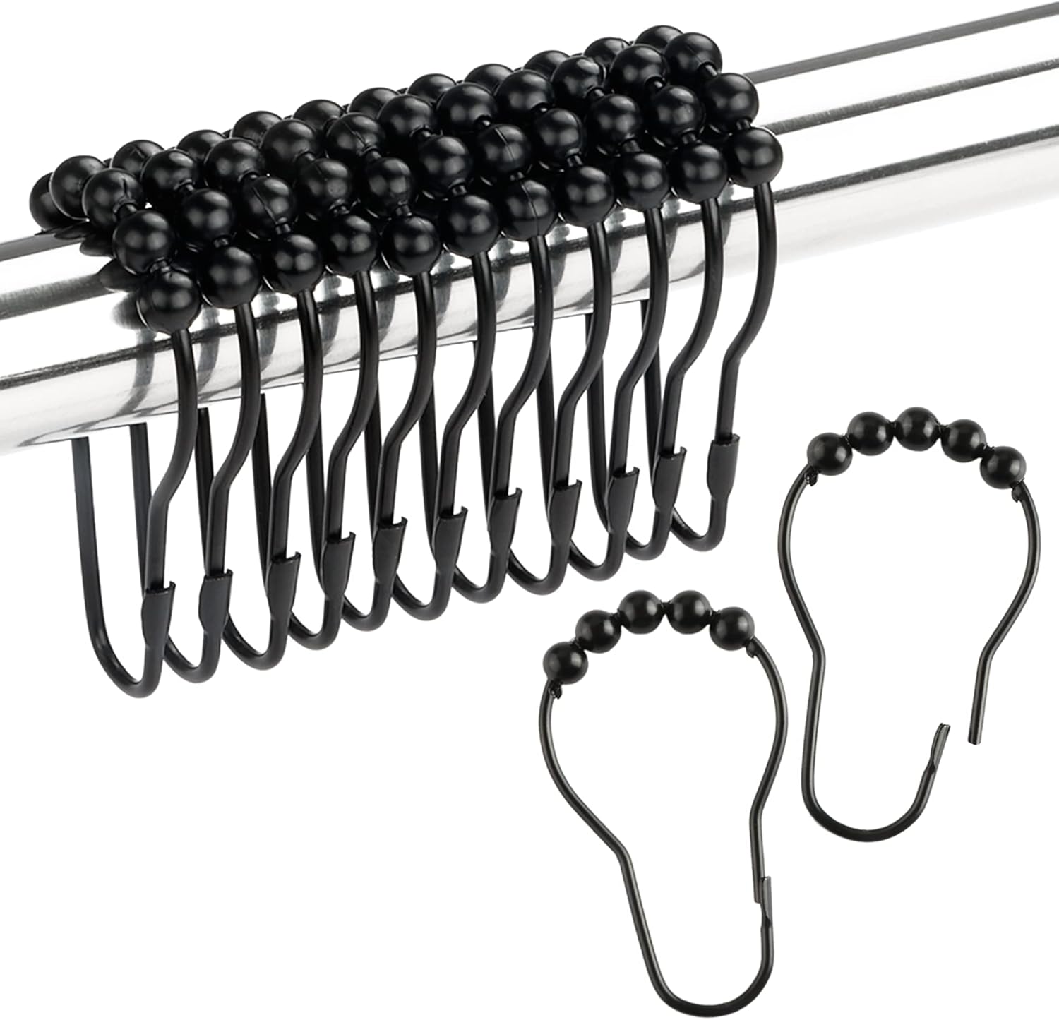 Matte Black Rustproof Shower Curtain Hooks - Set of 12