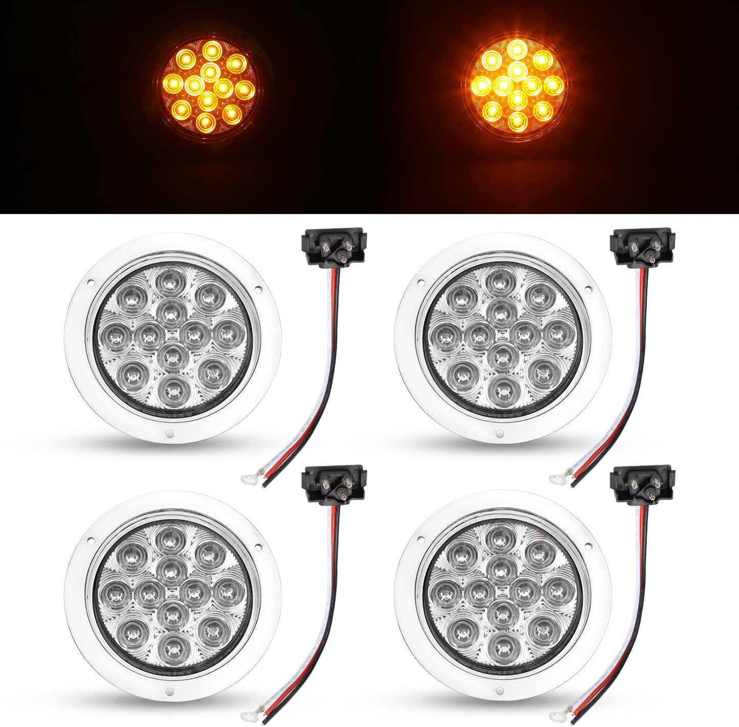 TMH 4 Pcs 4 Inch Clear Lens Amber LED Trailer Tail Lights