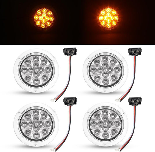 TMH 4 Pcs 4 Inch Clear Lens Amber LED Trailer Tail Lights
