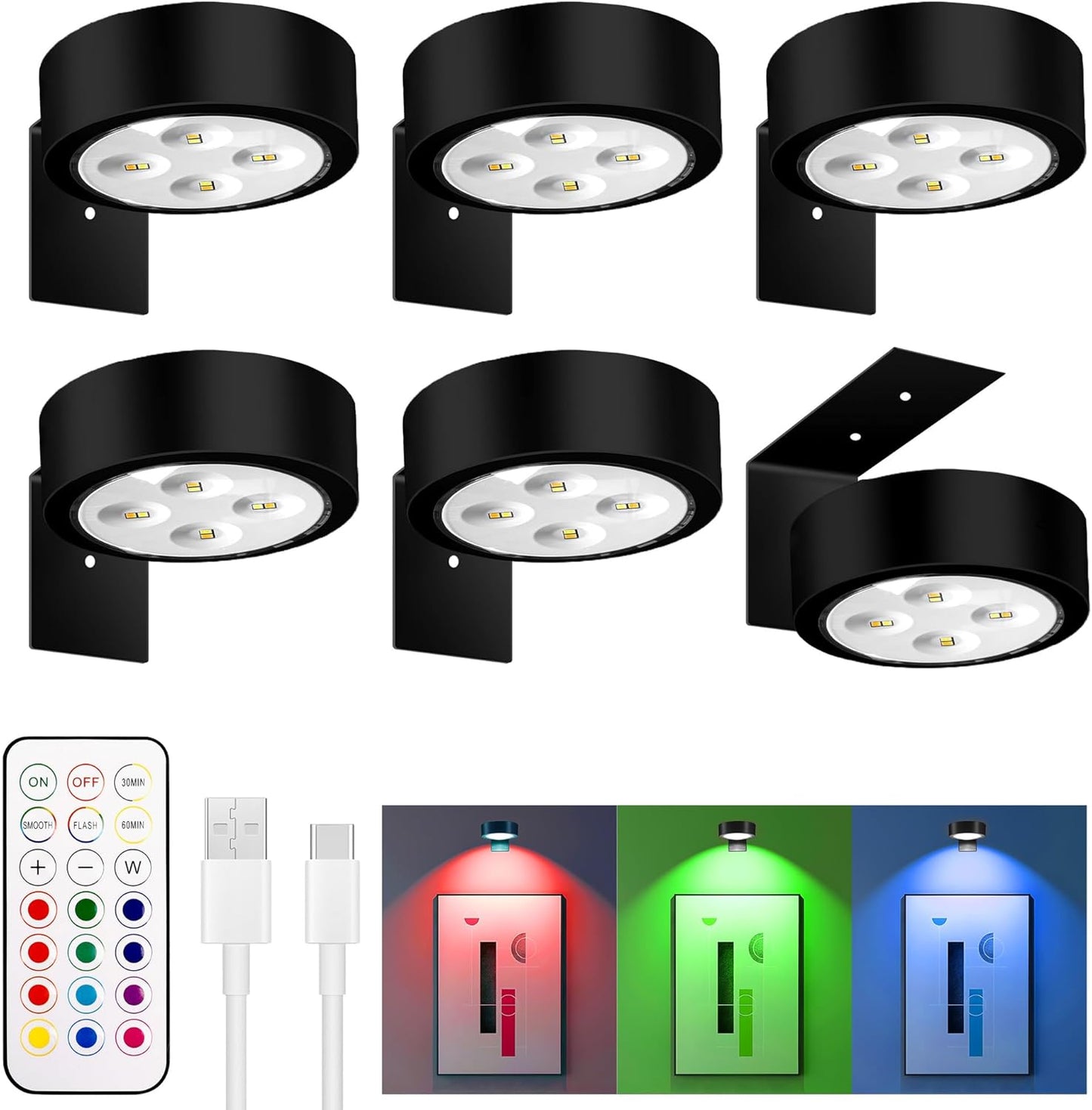 Maylit 6 Pack RGBW Picture Lights for Wall Art Display