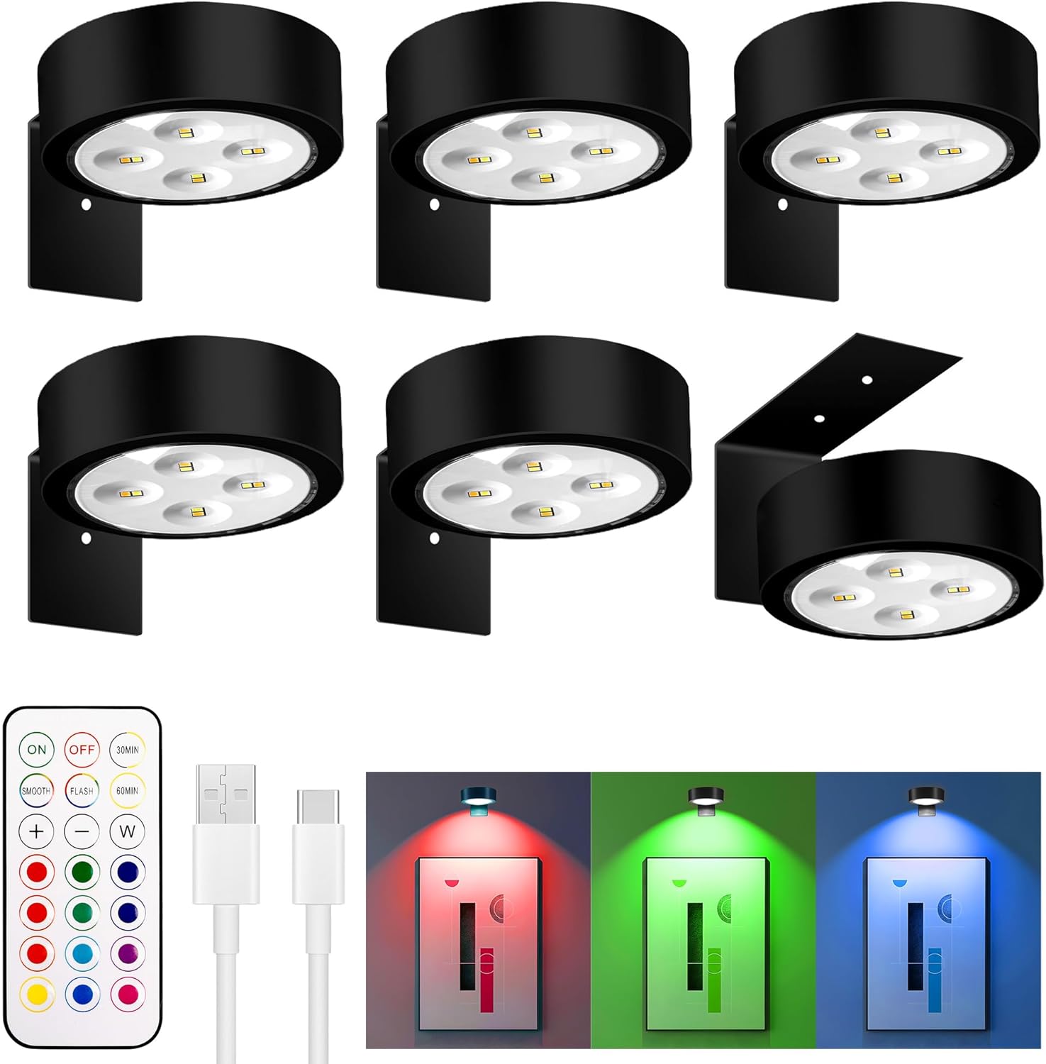 Maylit 6 Pack RGBW Picture Lights for Wall Art Display