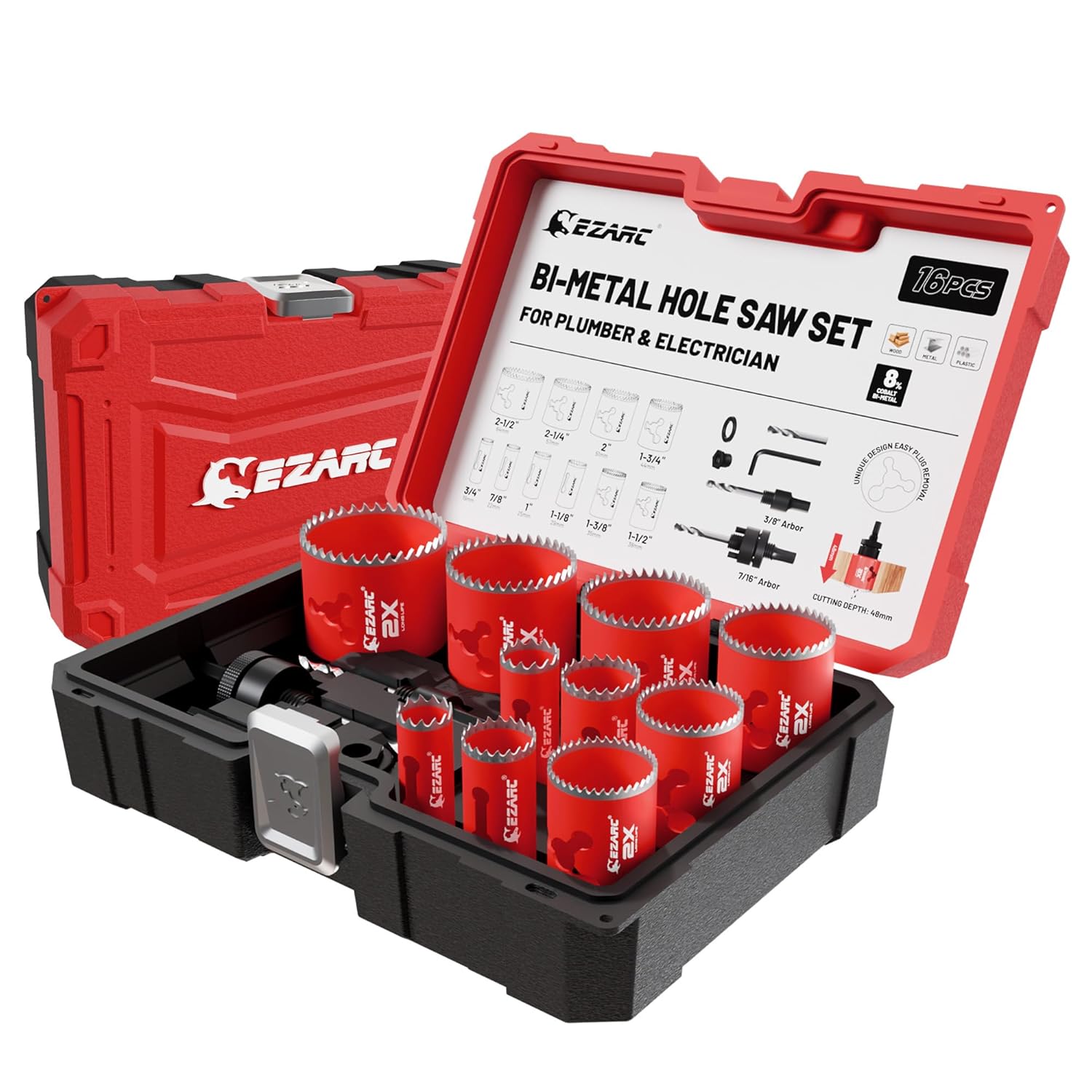 EZARC Hole Saw Kit: 16Pcs Bi-Metal Set for Wood & Metal