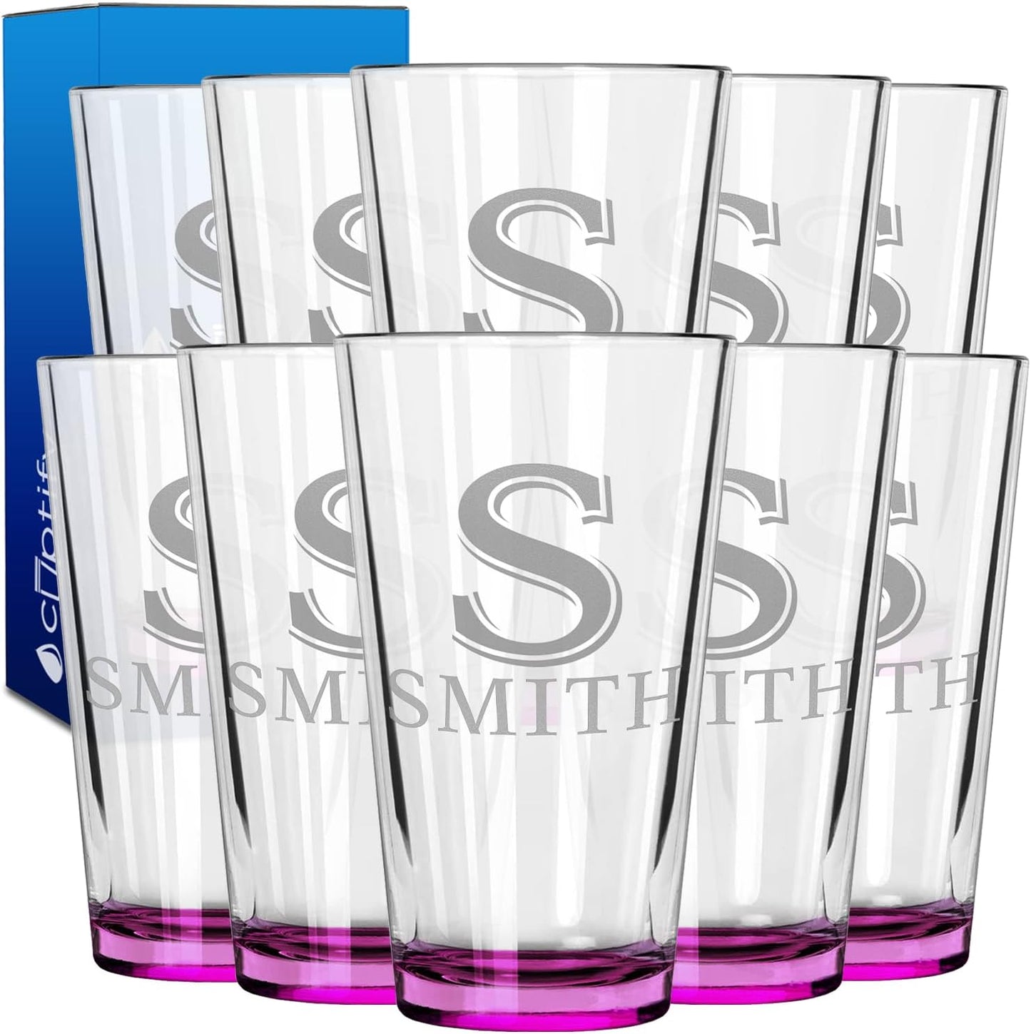 Personalized Beer Glasses Set of 10 Engraved 16oz Pint Glasses