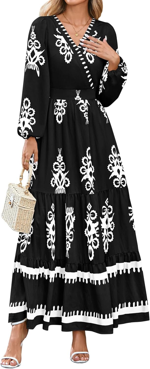 PRETTYGARDEN Women's Boho Floral Long Sleeve Maxi Dress
