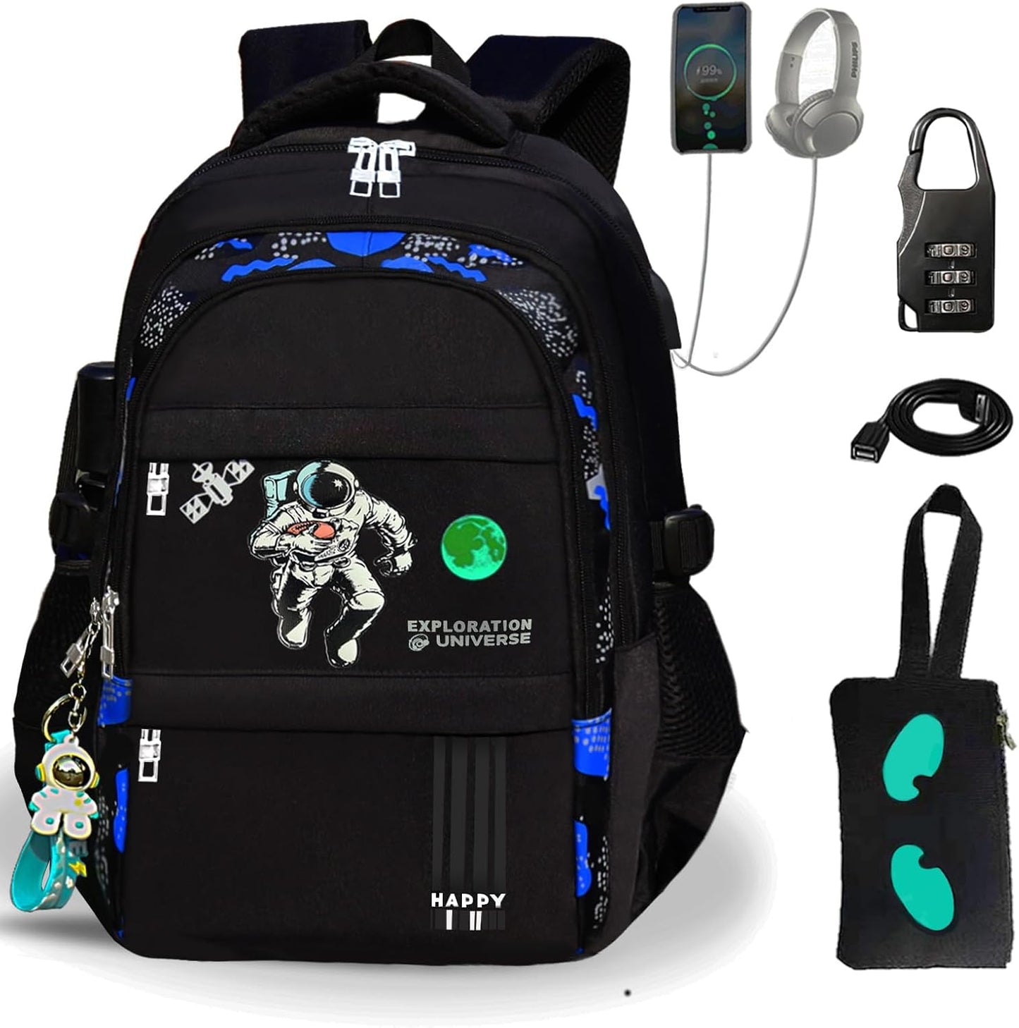 Luminous Backpack with Anti-Theft Lock and USB Charging Port
