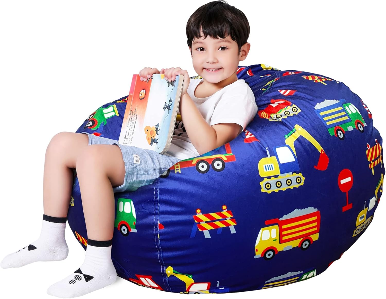 Lukeight Excavator Stuffed Animal Storage Bean Bag Chair Cover