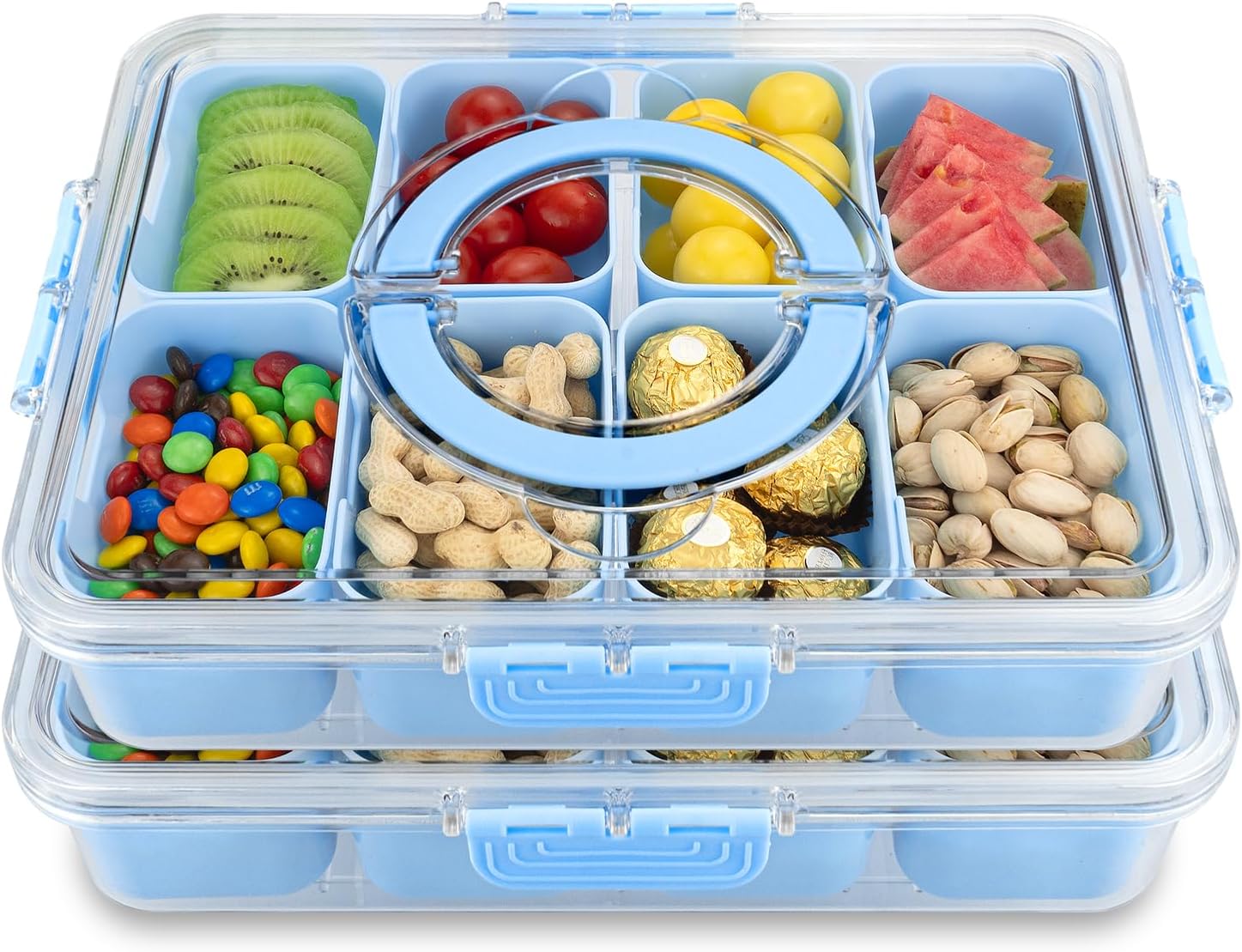 Divided Serving Tray with Lid and Handle for Snacks and Fruits