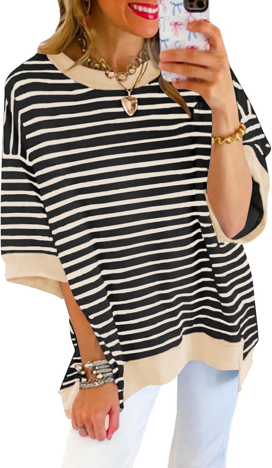 Poetsky Oversized Striped Sweatshirt - Casual Comfort