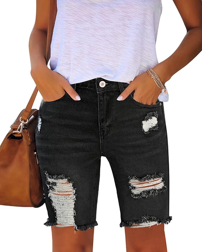 Utyful Women Summer Frayed Ripped Bermuda Shorts for Style