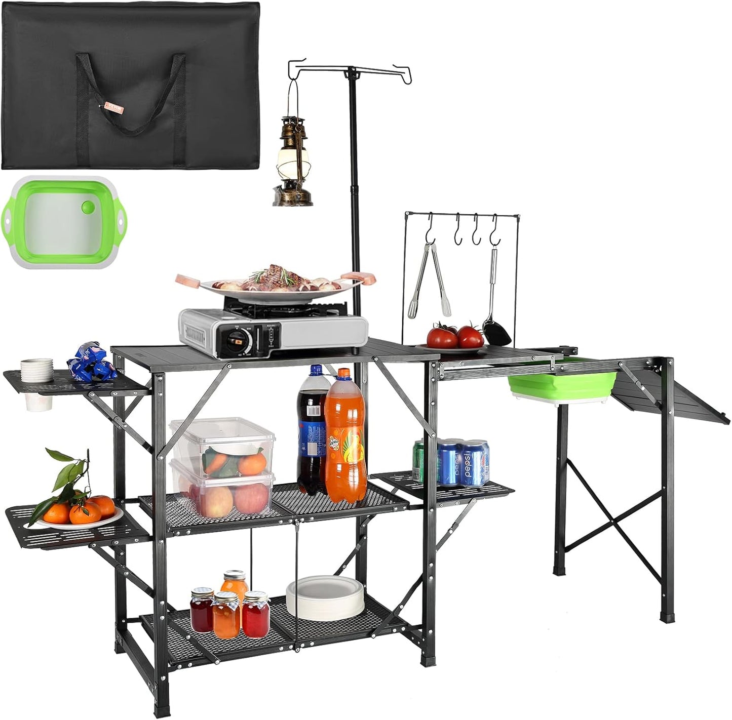 Portable Camp Kitchen Table w/ Sink - Outdoor Cook Station