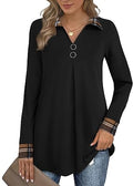 Bebonnie Womens Long Sleeve Lapel V Neck Tunic Blouse - Flowy, Warm