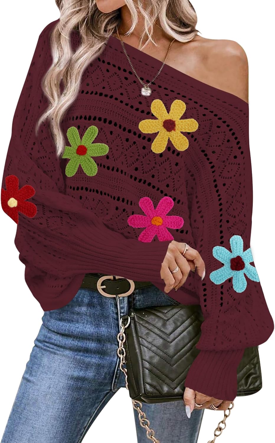 Cakulo Womens Off Shoulder Sweater Top for Trendy Fall Fashion