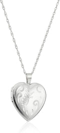 Sterling Silver Heart Hand Engraved Butterfly Locket Necklace, 18in