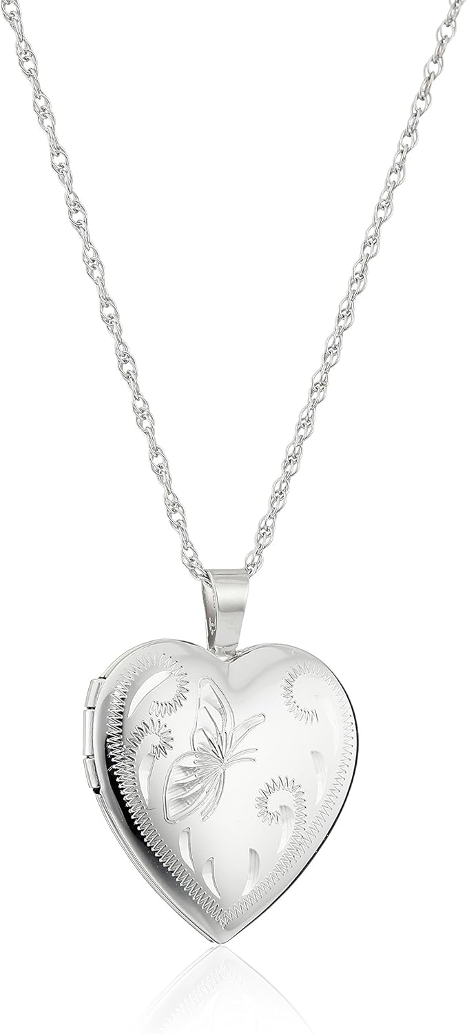 Sterling Silver Heart Butterfly Locket Necklace - 18 in Elegance