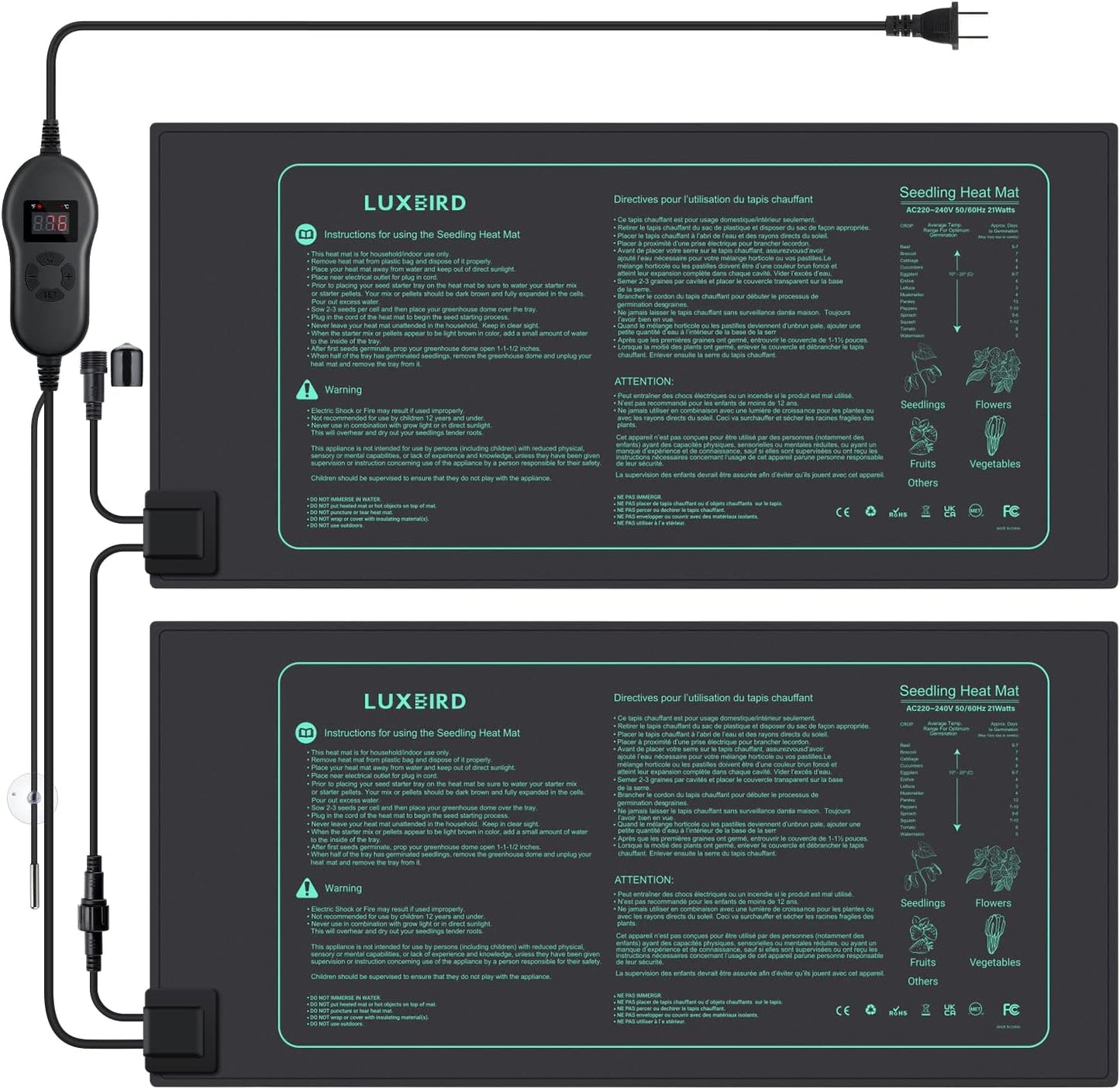 LUXBIRD Seedling Heat Mats with Digital Thermostat for Gardening
