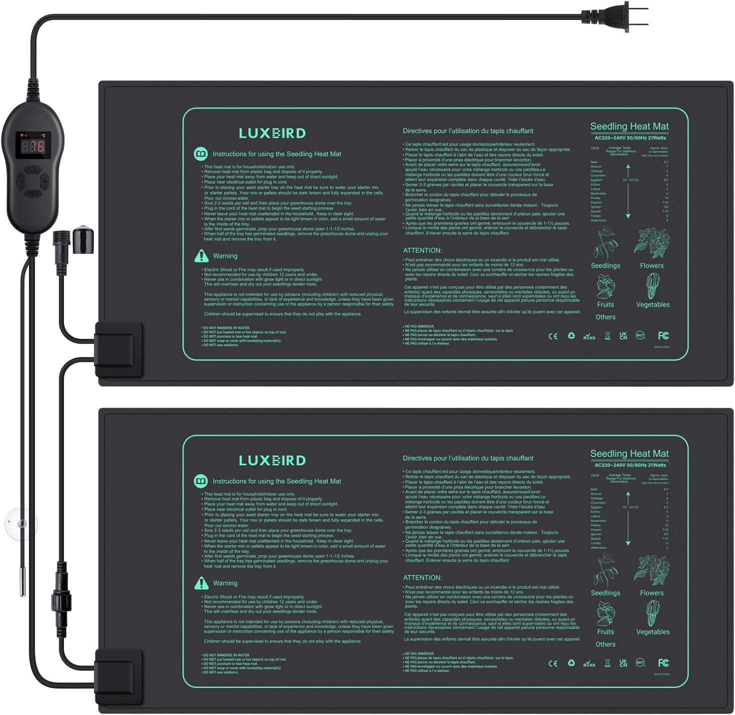 LUXBIRD Seedling Heat Mats with Digital Thermostat for Gardening