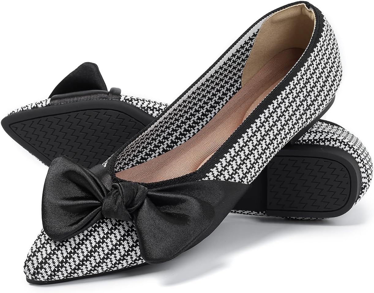 Pointed Toe Ballet Flats for Women with Elegant Bow Design