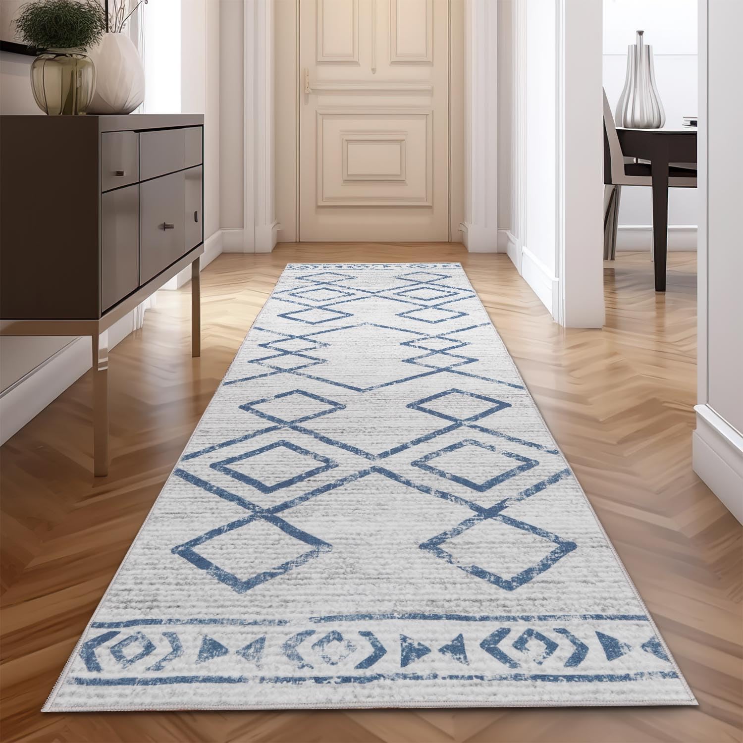 Moroccan Kitchen Runner Rug 3x10 - Soft Faux Wool Carpet
