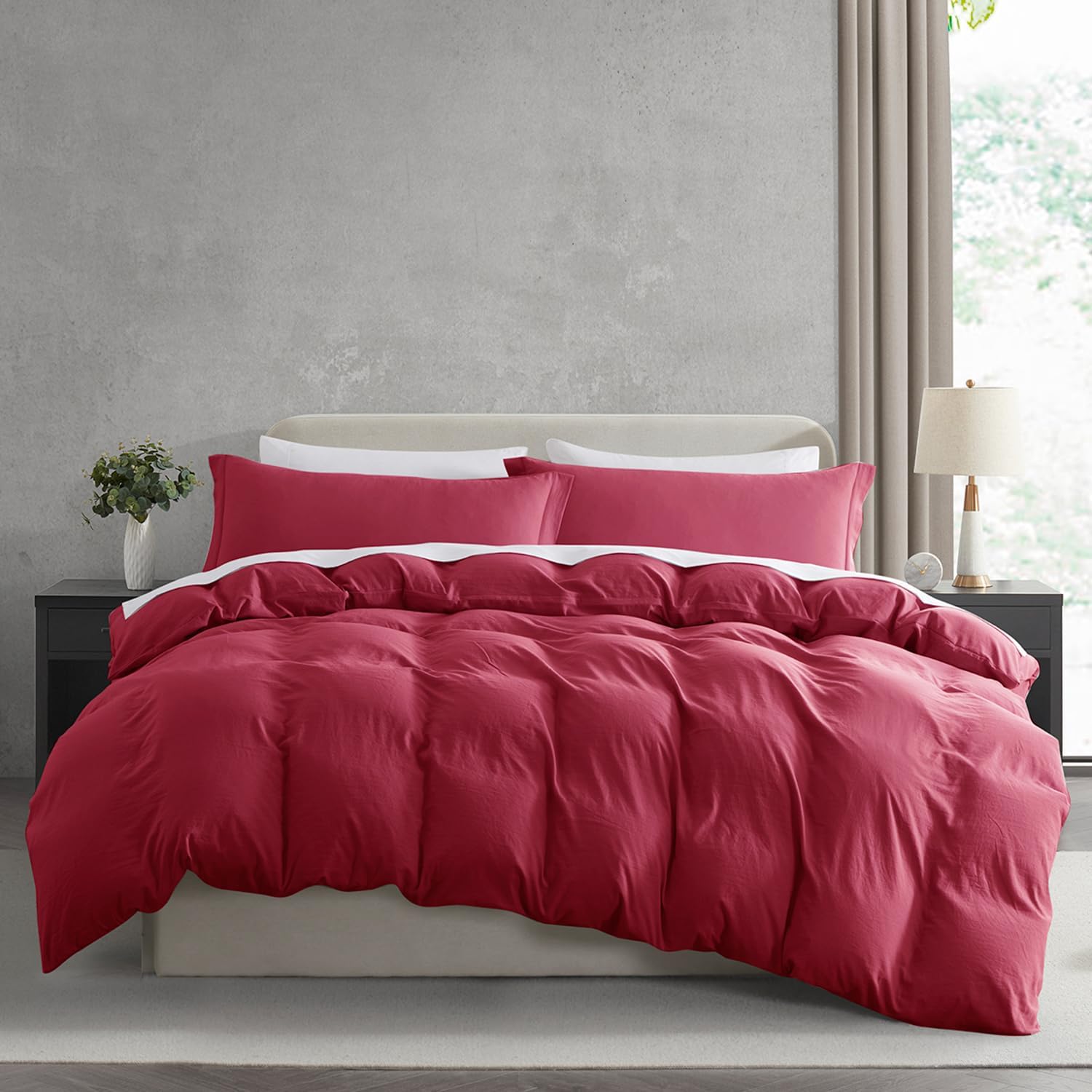 Luxurious Burgundy Red California King Duvet Cover Set for Comfort