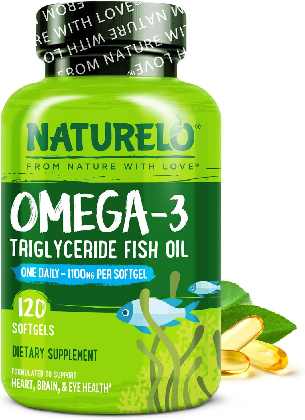 NATURELO Burpless Omega 3 Fish Oil Supplement for Health