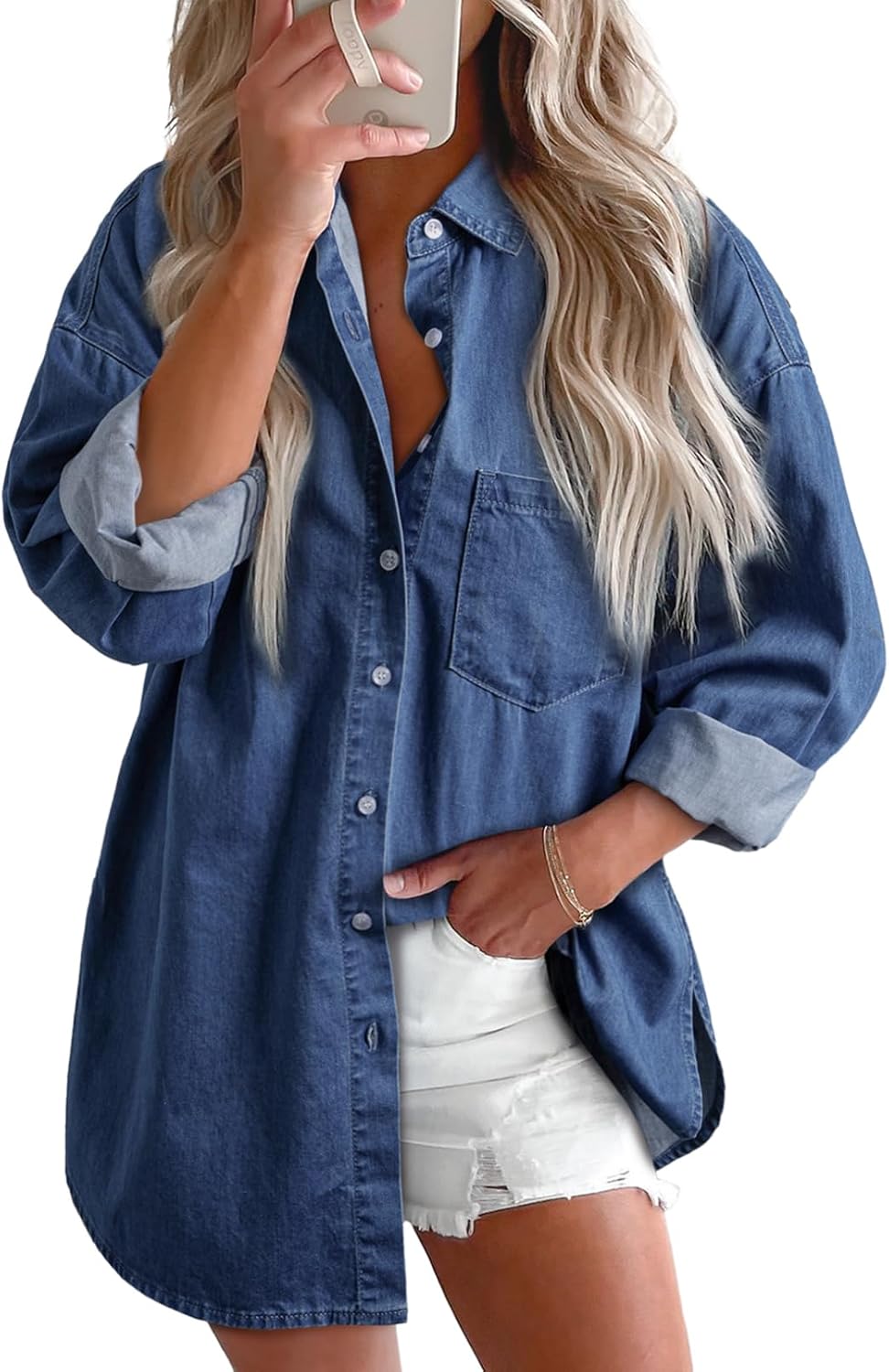 Astylish Women Denim Shirts Button Down Blouse for Casual Style