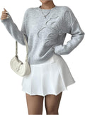 Women's 3D Floral Appliques Crewneck Sweaters - Elegant Knit Top