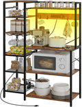 HOOBRO Bakers Rack with Power Outlet - Kitchen Organizer with Storage & Goblet Holder