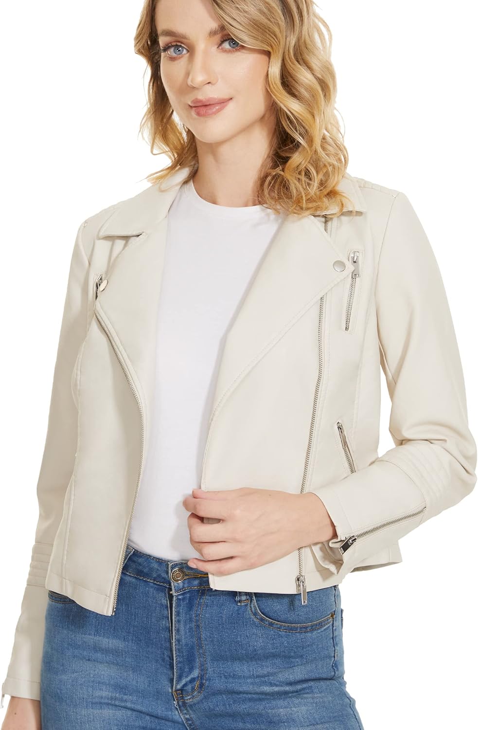 Fahsyee Faux Leather Jacket for Women - Stylish Vegan Moto Coat