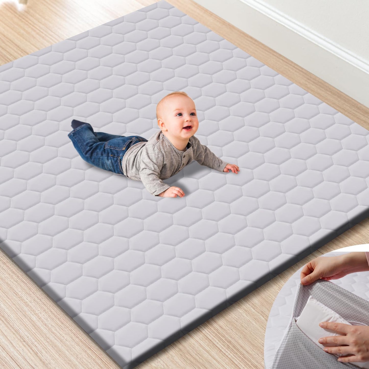 Premium Foam Baby Play Mat with Removable Cover for Safety