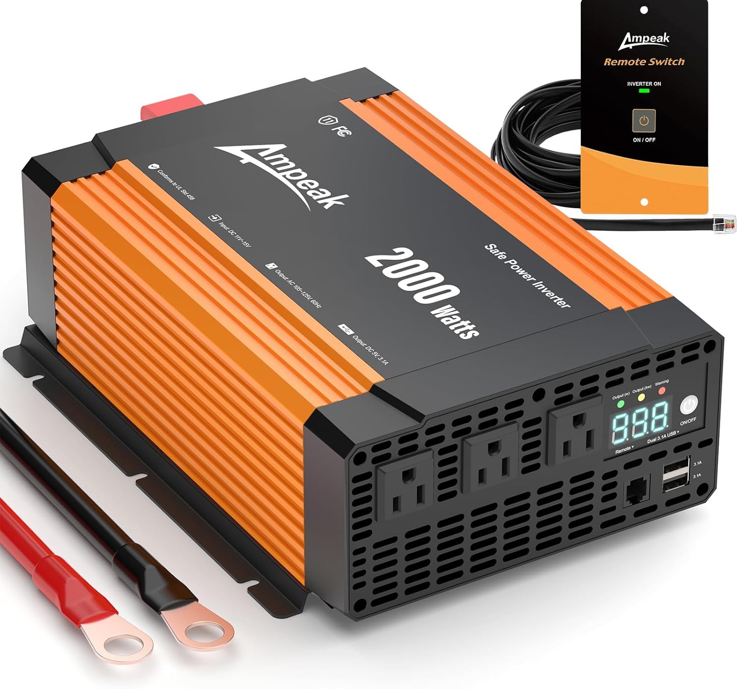 Ampeak 2000W Power Inverter with 89.37% Efficiency for Vehicles