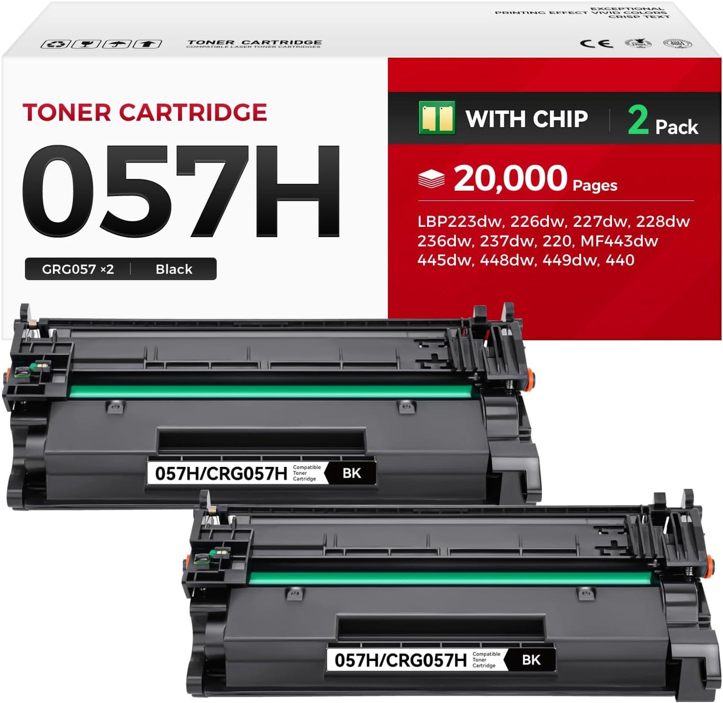 High Yield 057H Toner Cartridge Black 2-Pack for Canon Printers