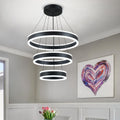 Modern LED 3-Ring Black Chandelier Pendant Light - Adjustable Style