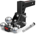 Adjustable Tri-Ball Trailer Hitch for 2 in Receiver - 5 in Drop/Rise