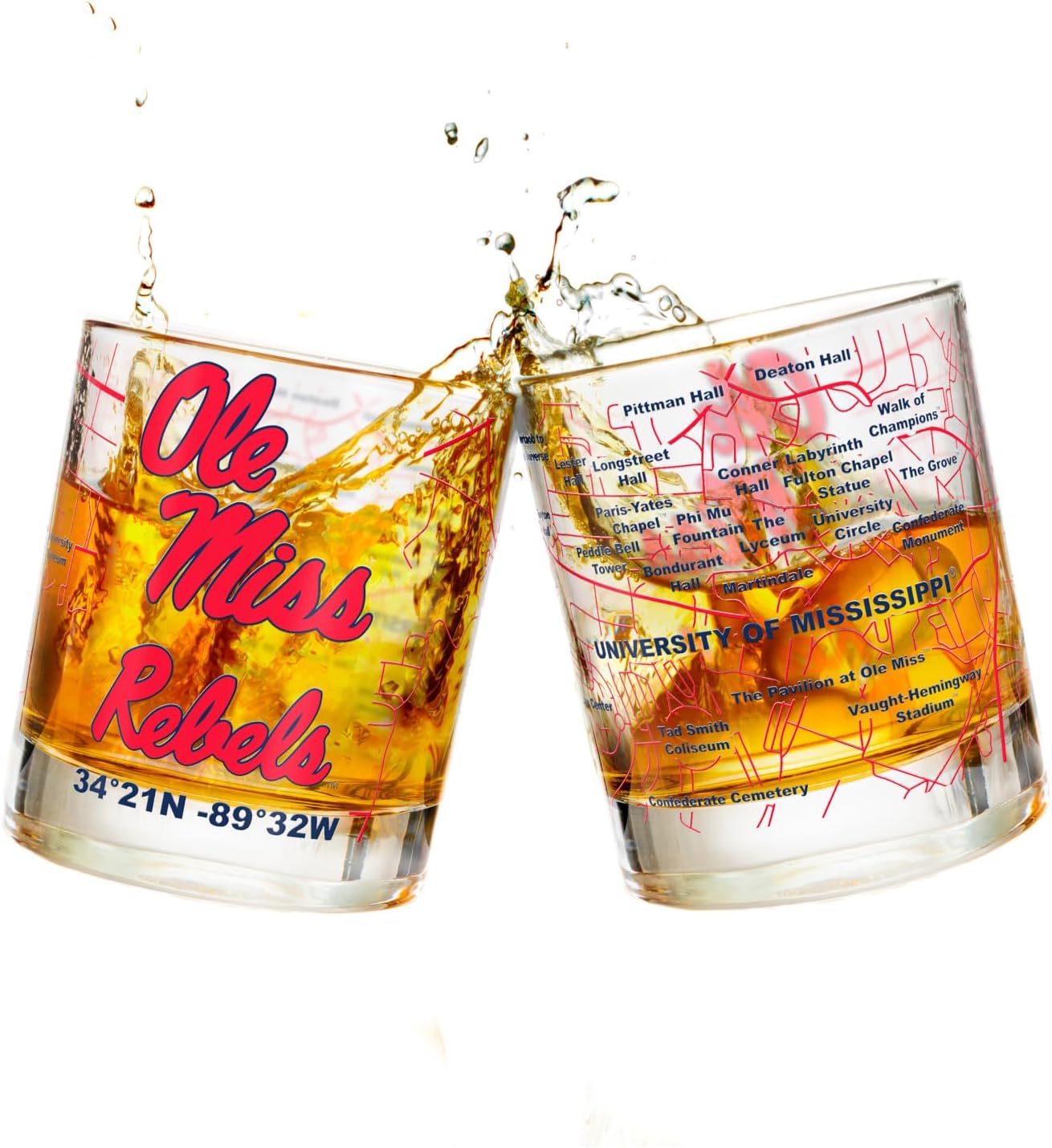 University of Mississippi Rebels College Whiskey Glasses Set of 2