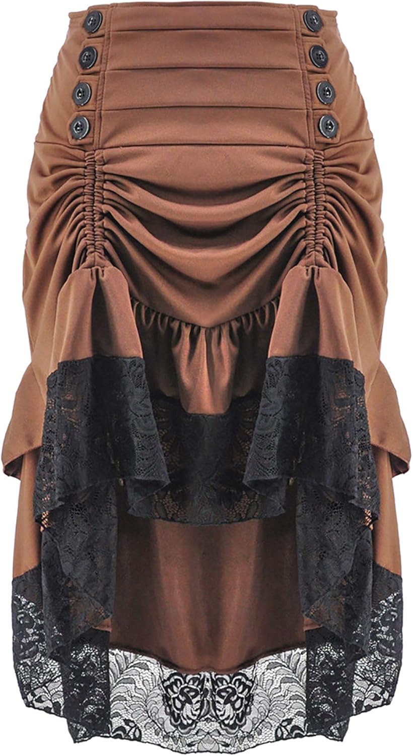 Gothic Steampunk Skirt with Asymmetrical High Low Design
