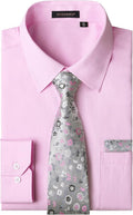 Mens Dress Shirt and Tie Set - Classic Button Down Long Sleeve Shirt