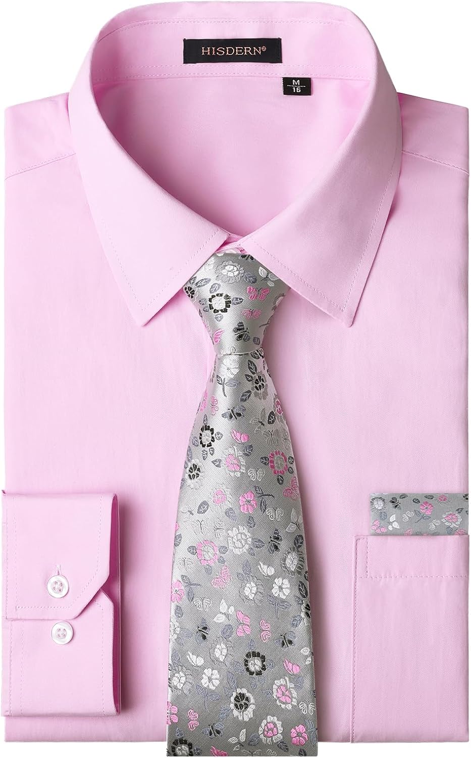 HISDERN Mens Dress Shirt Set with Tie and Pocket Square Classic