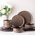 Ceramic Dinnerware Set of 4 Chestnut - Reactive Glaze Plates & Bowls