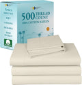 Split King Size Sheet Set 100% Cotton Sateen - Cooling Ivory