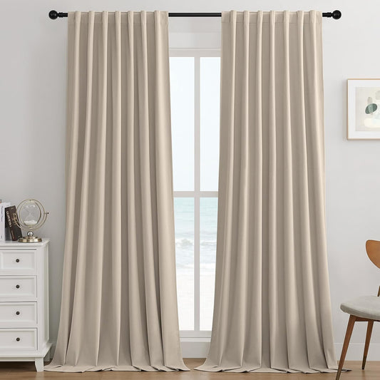 Joydeco Light Beige Velvet Blackout Curtains for Home Decor