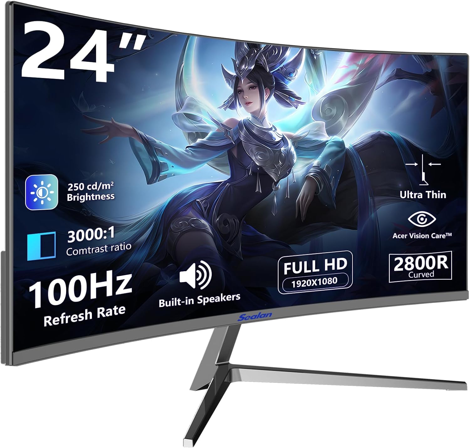 24 Curved Monitor - 100Hz FHD - Thin Bezel - Eye-Care - HDMI/VGA