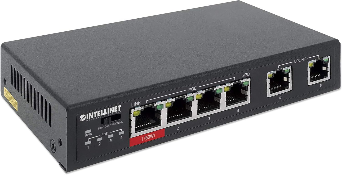Intellinet 6 Port Fast Ethernet Unmanaged Switch with PoE Ports