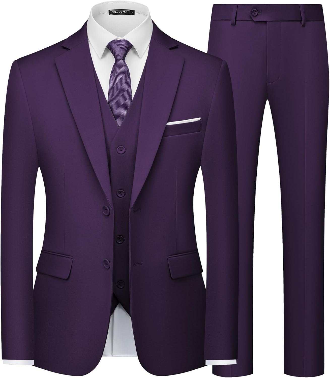 WULFUL Men's Slim Fit 3 Piece Suit Set for Weddings & Events