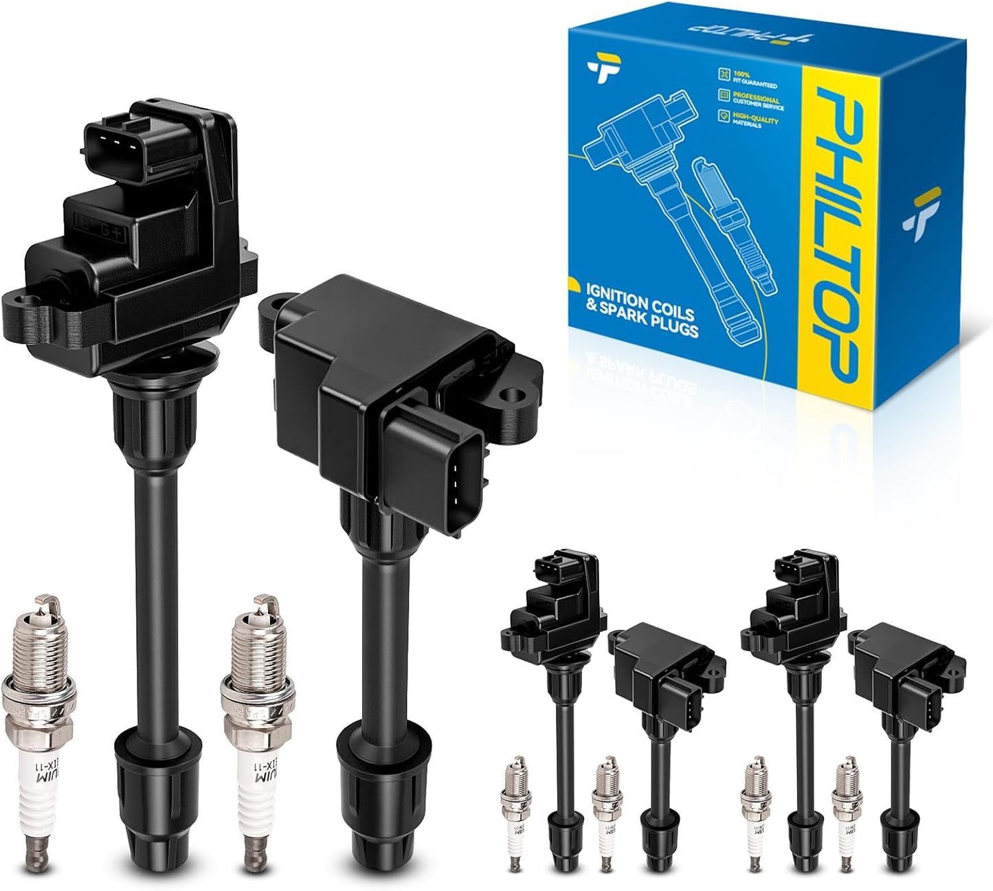 PHILTOP Set of 6 Ignition Coil Pack and Spark Plugs for Nissan