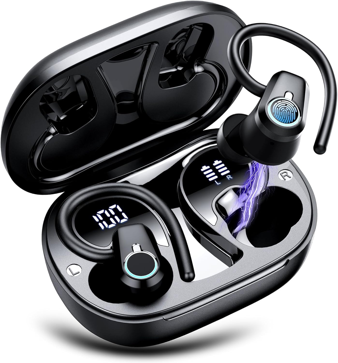 Poounur Wireless Earbuds: 50H Stereo, Dual LED, ANC Mic, IP7 Waterproof