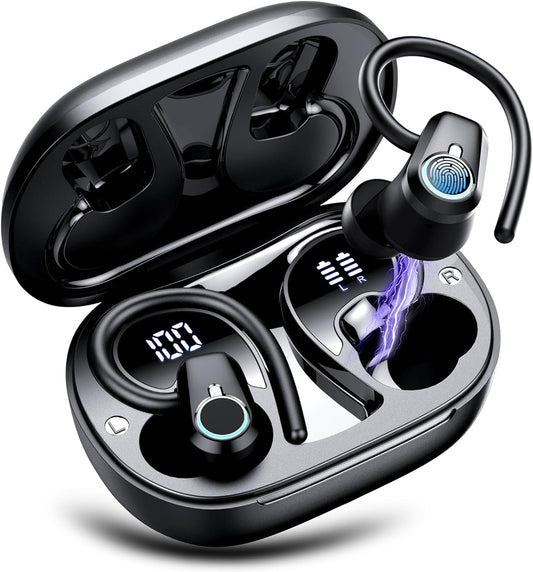 Poounur Wireless Earbuds: 50H Stereo, Dual LED, ANC Mic, IP7 Waterproof