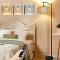 Boho Rattan Floor Lamp with Remote Dimmable Arc - Adjustable Height