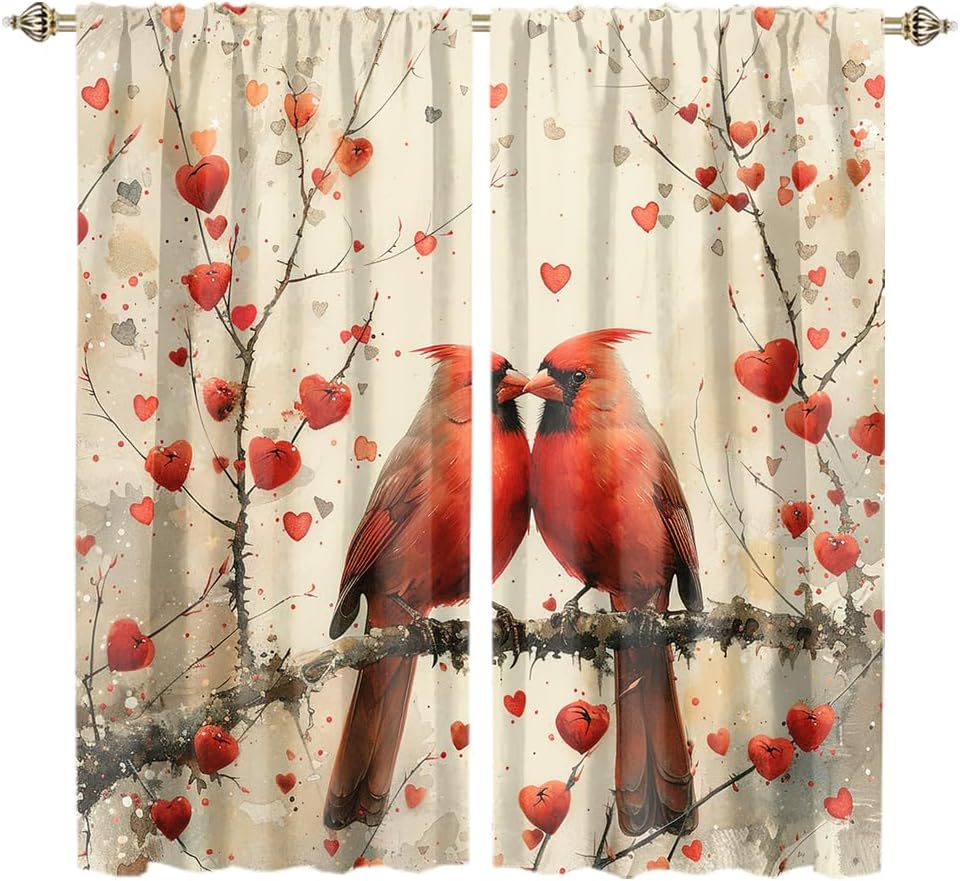 Vintage Japanese Ink Cardinal Blackout Curtains - Heat Insulating Boho Style